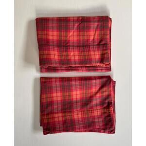 Vintage Garnet Hill Tartan Plaid 2 pc Standard Pillowcase Pair Red Brown Orange